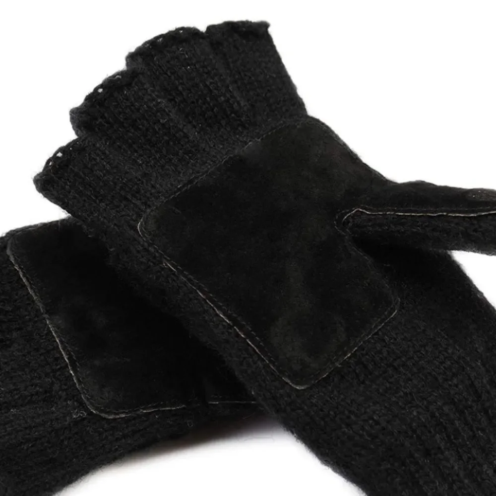 Thinsulate Thermal Insulation Fingerless Wool Mittens In Black